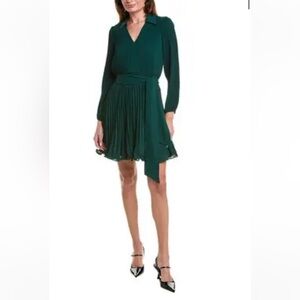 Taylor Emerald Accordion Pleated Mini Dress